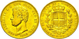 Sardinien, 20 Lire, Gold, 1832, Karl Albert, Mzz. Adlerkopf, Fb. 1142, Kl. Rf., Ss.  SsSardinia, 20 Liras,... - Autres & Non Classés
