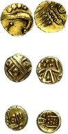 3 X Gold - Fanam, O. J., Negapatnam (0,35g) 1662, Cochin (0,25g) 1688-18 Jh. Und Tuticorin (0,35g) 1789, Fb. 1504,... - Indien