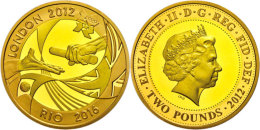 2 Pounds, 2012, Gelbgold, XXXI. Olympische Sommerspiele 2016 In Rio De Janerio, Mit Zertifikat In Ausgabeschatulle... - Sonstige & Ohne Zuordnung