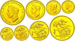 Specimen Gold Coins Set 1937 Mit 4 Münzen, 5 Pounds, 2 Pounds, 1 Sovereign Und 1/2 Sovereign, George VI.,... - Otros & Sin Clasificación