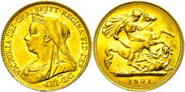 1/2 Sovereign, 1901, Victoria, Fb. 397, F. Vz.  1 / 2 Sovereign, 1901, Victoria, Fb. 397, F. Extremley Fine - Other & Unclassified