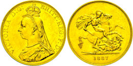 5 Pounds, Gold, 1887, Victoria, Fb. 390, Seaby 3864, Avers Berieben, Kl. Kratzer Und Randfehler, Vz.  Vz5... - Sonstige & Ohne Zuordnung