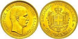 20 Drachmen, Gold, 1884, Georg I., Fb. 18, Ss+.  20 Drachma, Gold, 1884, Georg I., Fb. 18, Very Fine. - Grecia