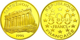 500 Francs (70 Ecu), Gold, 1995, Parthenon, Fb. 630, In Kapsel, Mit Zertifikat, PP.  PP500 Franc (70 European... - Autres & Non Classés