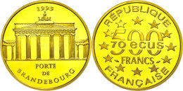 500 Francs (70 Ecu), Gold, 1993, Brandenburger Tor, Fb. 625, In Kapsel, PP.  PP500 Franc (70 European Currency... - Otros & Sin Clasificación