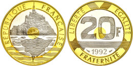 20 Francs, Gold/Silber/Kupfer, 1992, Mont Saint-Michel, Fb. 632 B; Gadoury 871, Mit Zertifikat In Ausgabeschatulle,... - Otros & Sin Clasificación