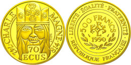 500 Francs (70 Ecu), Gold, 1990, Karl Der Große, Fb. 622, In Kapsel, PP.  PP500 Franc (70 European... - Autres & Non Classés
