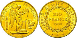 100 Francs, Gold, 1908, Stehender Genius, Fb. 590, Kl. Rf., Vz  Vz100 Franc, Gold, 1908, Standing Genius, Fb.... - Autres & Non Classés
