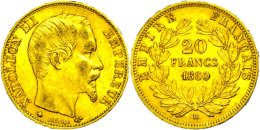 20 Francs, 1860, Napoleon III., BB (Straßburg), Fb. 574, Ss.  Ss20 Franc, 1860, Napoleon III., BB... - Other & Unclassified