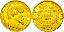 20 Francs, Gold, 1859, Napoleon III., Straßburg, Fb. 574, Wz. Rf., Ss-vz.  Ss-vz20 Franc, Gold, 1859,... - Altri & Non Classificati