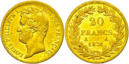 20 Francs, Gold, 1831, Louis Philippe I., Paris, Fb. 553, Kl. Rf., Ss.  Ss20 Franc, Gold, 1831, Louis Philippe... - Autres & Non Classés