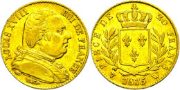 20 Francs, Gold, 1815, Ludwig XVIII., Lille, Fb. 528, Kl. Rf., Ss.  Ss20 Franc, Gold, 1815, Ludwig XVIII.,... - Other & Unclassified
