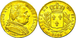 20 Francs, Gold, 1814, Ludwig XVIII., Bayonne, Fb. 526, Kl. Rf., Ss-vz.  Ss20 Franc, Gold, 1814, Ludwig XVIII.,... - Other & Unclassified