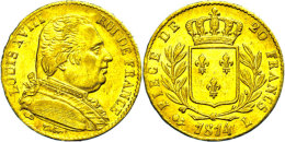 20 Francs, Gold, 1814, Ludwig XVIII., Bayonne, Fb. 526, Kl. Rf., Ss-vz.  Ss20 Franc, Gold, 1814, Ludwig XVIII.,... - Autres & Non Classés