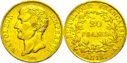 20 Francs, Gold, AN 12, Napoleon, Paris, Fb. 487, Ss.  Ss20 Franc, Gold, At 12, Napoleon, Paris, Fb. 487, Very... - Autres & Non Classés