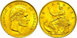 20 Kronen, Gold, 1877, Christian IX., Fb. 295, Randfehler, Vz.  Vz20 Coronas, Gold, 1877, Christian IX., Fb.... - Dänemark
