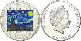 20 Dollars, 2015, 3 Oz 999er Silber, 93,3g (mit 16 Swarowski Kristallen), Meisterwerke Der Kunst - Vincent Van Gogh... - Cookinseln