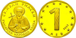 1 Lev, 2002,15,53g Fein, 24,5 Mm, 999/1000 Gold, Hl. Ivan Von Rila, Fb. 32, Nur 2000 Auflage, In Kapsel Mit... - Bulgaria