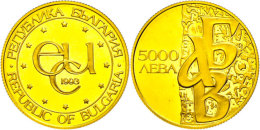 5000 Leva, 1993, 900/1000 Gold, 7,77g Fein, Kyrillisches Alphabet, Fb. 16, Winz. Fleck Im Feld, In Kapsel, Auflage... - Bulgaria