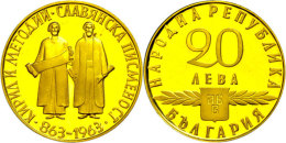 20 Leva, 1963, 900er Gold, 15,2g Fein, Hl. Kyrillos Und Hl. Methodius, Apostel Der Slawen, KM 68, In Kapsel, PP... - Bulgarie