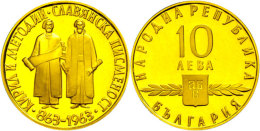 10 Leva, 1963, 900er Gold, 22mm, 7,5 G Fein, Hl. Kyrillos Und Hl. Methodius, Apostel Der Slawen, KM 67, In Kapsel,... - Bulgarien