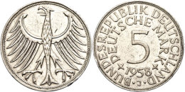 5 Mark, 1958 J, Großer Adler, Rf, Kratzer, Ss, Katalog: J. 387 Ss5 Mark, 1958 J, Large Eagle, Rf,... - Other & Unclassified