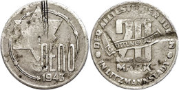 Ghetto Litzmannstadt, 20 Mark, 1943, Aluminium, Zaponiert, Avers Und Revers Beschädigt, Kratzer, Ss-vz. Mit... - Other & Unclassified