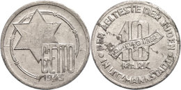 Ghetto Litzmannstadt, 10 Mark, 1943, Aluminium, Vz. Mit Gutachten Franquinet Attest/Certificate:... - Sonstige & Ohne Zuordnung