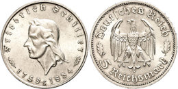 5 Reichsmark, 1934 F, Zum 175. Geburtstag Von Friedrich Schiller, Winz. Rf, Feine Kratzer, Etw. Berieben, Vz+,... - Sonstige & Ohne Zuordnung