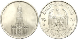 5 Reichsmark, 1934 F, Garnisonkirche Von Potsdam, Winz. Rf, St, Katalog: J. 357 St5 Reichmark, 1934 F,... - Sonstige & Ohne Zuordnung