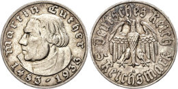 5 Reichsmark, 1933, Martin Luther, A, Ss-vz., Katalog: J. 353 Ss-vz5 Reichmark, 1933, Martin Luther, A, Very... - Altri & Non Classificati