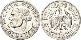 5 Reichsmark, 1933 A, Zum 450. Geburtstag Von Martin Luther, Min. Rf, Vz+, Katalog: J. 353 5 Reichmark, 1933 A,... - Altri & Non Classificati