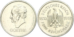 5 Reichsmark, 1932, Johann Wolfgang Von Goethe, Mzz J, Vz., Katalog: J. 351 Vz5 Reichmark, 1932, Johann... - Otros & Sin Clasificación