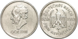 5 Reichsmark, 1932, Johann Wolfgang Von Goethe, Mzz J, Etw. Berieben, Vz., Katalog: J. 351 Vz5 Reichmark, 1932,... - Otros & Sin Clasificación