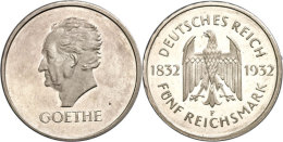 5 Reichsmark, 1932, Goethe, F, Vz Aus PP., Katalog: J. 351 5 Reichmark, 1932, Goethe, F, Extremly Fine From... - Otros & Sin Clasificación