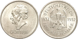 5 Reichsmark, 1932, Goethe, A, Kl. Rf., Vz., Katalog: J. 351 Vz5 Reichmark, 1932, Goethe, A, Small Edge Nick,... - Otros & Sin Clasificación