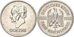 5 Reichsmark, 1932, A, Goethe, Kratzer, Kl. Rf., Etwas Poliert, Vz., Katalog: J. 351 Vz5 Reichmark, 1932, A,... - Otros & Sin Clasificación