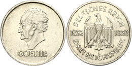 3 Reichsmark, 1932 A, Zum 100. Todestag Von Goethe, Min. Rf, Vz, Katalog: J. 350 Vz3 Reichmark, 1932 A, To The... - Otros & Sin Clasificación