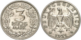 3 Reichsmark, 1931, Mzz G, Vz., Katalog: J. 349 Vz3 Reichmark, 1931, Mzz G, Extremley Fine, Catalogue: J. 349... - Otros & Sin Clasificación