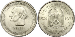 3 Reichsmark, 1931, Reichsfreiherr Vom Und Zum Stein, Vz., Katalog: J. 348 Vz3 Reichmark, 1931, Baron From And... - Otros & Sin Clasificación