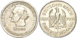 3 Reichsmark, 1931, Freiherr Von Stein, Wz. Rf., Vz., Katalog: J. 348 Vz3 Reichmark, 1931, Baron From Stone,... - Otros & Sin Clasificación