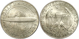 5 Reichsmark, 1930, Zeppelin, Mzz F, Vz., Katalog: J. 343 Vz5 Reichmark, 1930, Zeppelin, Mzz F, Extremley Fine,... - Otros & Sin Clasificación