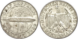 5 Reichsmark, 1930, Graf Zeppelin, A, Kl. Rf., Vz., Katalog: J. 343 Vz5 Reichmark, 1930, Count Zeppelin, A,... - Otros & Sin Clasificación