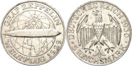 5 Mark, 1930 G, Zum Weltflug Des "Graf Zeppelin", Rf, Etw. Berieben, Vz, Katalog: J. 343 Vz5 Mark, 1930 G, To... - Autres & Non Classés