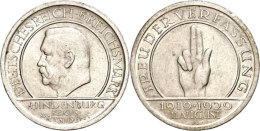 5 Reichsmark, 1929, A, Hindenburg, Kl .Rf., Vz., Katalog: J. 341 Vz5 Reichmark, 1929, A, Hindenburg, Kl . Edge... - Other & Unclassified