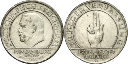 3 Reichsmark, 1929, Schwurhand, Mzz A, Ss-vz., Katalog: J. 340 Ss-vz3 Reichmark, 1929, Oath Hand, Mzz A, Very... - Other & Unclassified