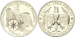 3 Reichsmark, 1929 A, Zur Vereinigung Waldecks Mit Preußen, Vz, Katalog: J. 337 Vz3 Reichmark, 1929 A, To... - Sonstige & Ohne Zuordnung