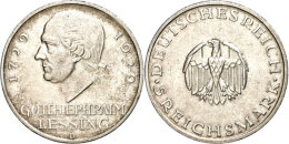 5 Reichsmark, 1929, D, Lessing, Vz, Katalog: J. 336 Vz5 Reichmark, 1929, D, Lessing, Extremly Fine, Catalogue:... - Autres & Non Classés
