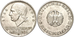 5 Reichsmark, 1929 J, Zum 200. Geburtstag Von Gotthold Ephraim Lessing, Kratzer, Berieben, F. Vz, Katalog: J. 336... - Autres & Non Classés