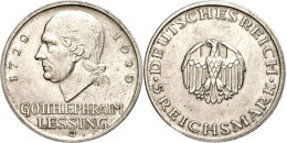 5 Reichsmark, 1929 J, Zum 200. Geburtstag Von Gotthold Ephraim Lessing, Kratzer, Berieben, F. Vz, Katalog: J. 336... - Sonstige & Ohne Zuordnung